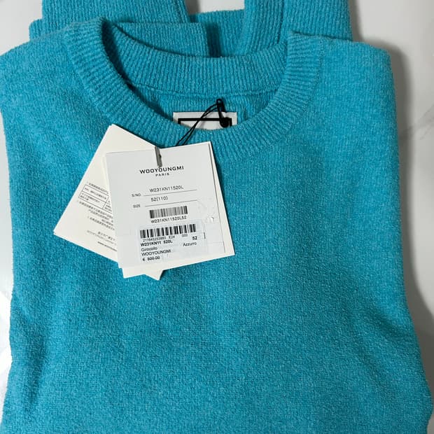 우영미 23ss 레더 패치 니트 블루