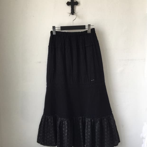 Pattern mixed layer long skirt