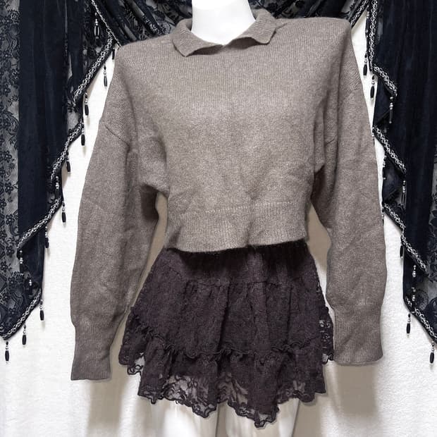 라떼갸루 너드 긱시크 브라운 크롭 앙고라니트 하구미 하치 빈티지 괴짜