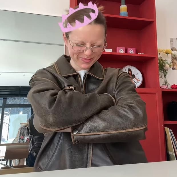 오픈 와이와이 CLASSIC BIKER JACKET, BROWN 