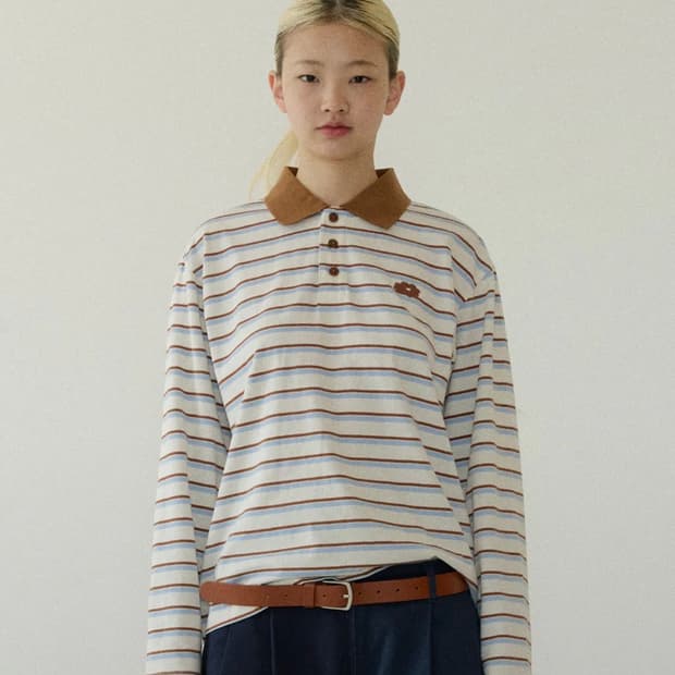 데이지신드롬 럭비티 STRIPE RUGBY COLLAR TEE cream