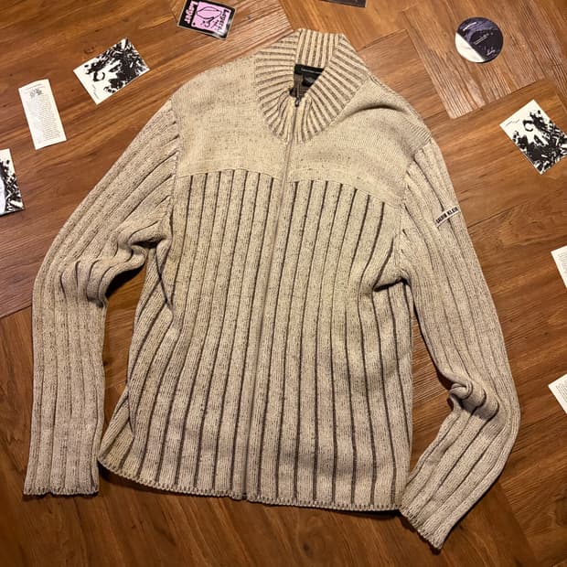 CALVIN KLEIN JEANS 골지 플리츠 니트집업