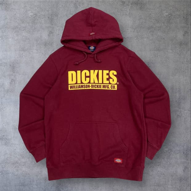 디키즈 버건디 컬러 스펠아웃 빅로고 후드티