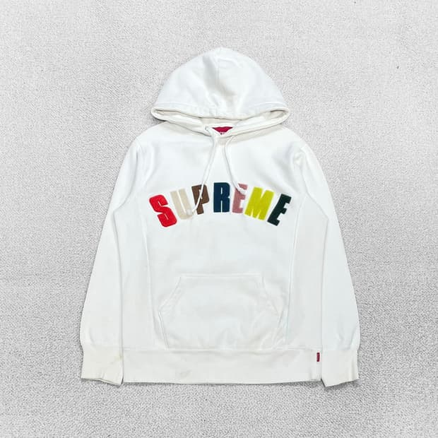 슈프림 Supreme 셔닐 아치 로고 후드티 화이트