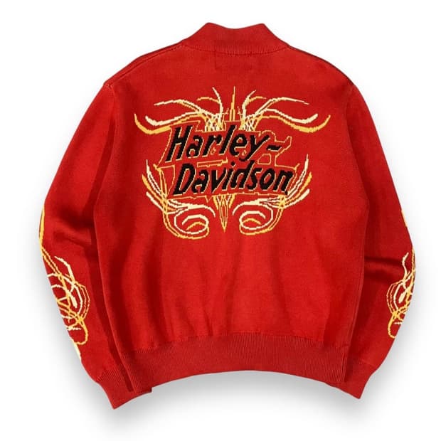 할리데이비슨 플레임 파이어 로고 자수 니트 집업
