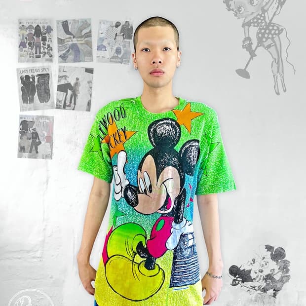 90s 디즈니 미키마우스 풀 프린팅 빈티지 반팔 티셔츠