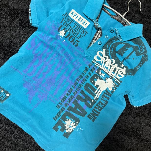 Vintage blue 카라 티셔츠