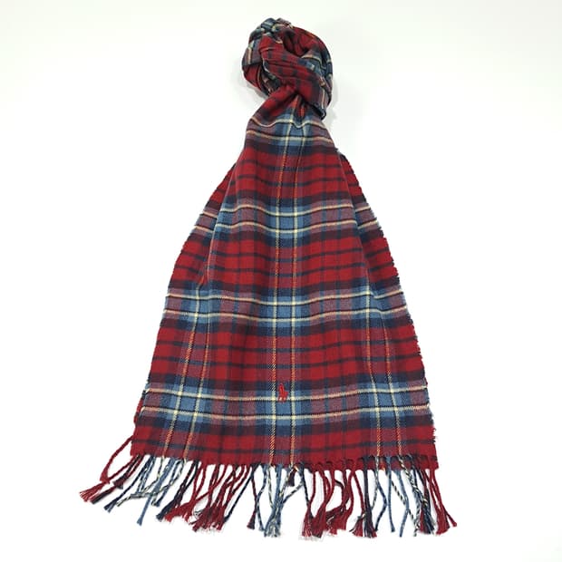 MX528 폴로 90s 프랑스판 코튼 타탄 레드 머플러 목도리