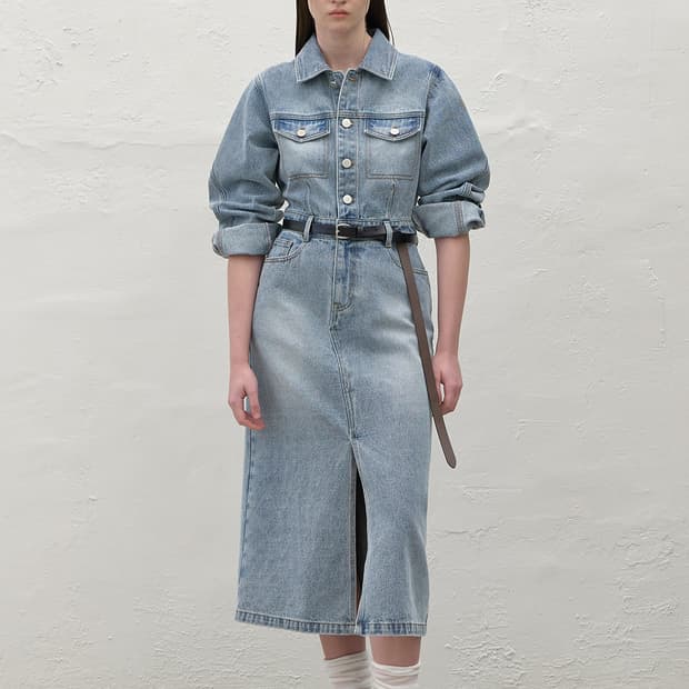 아틀리에나인 칼라 데님 원피스 S