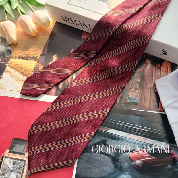 조르지오 아르마니 실크 버건디 넥타이 9.3cm A등급 A18763
