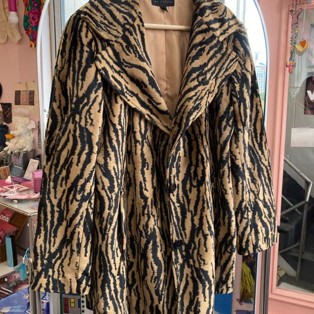 빈티지 벨벳 레오파드 미디 코트