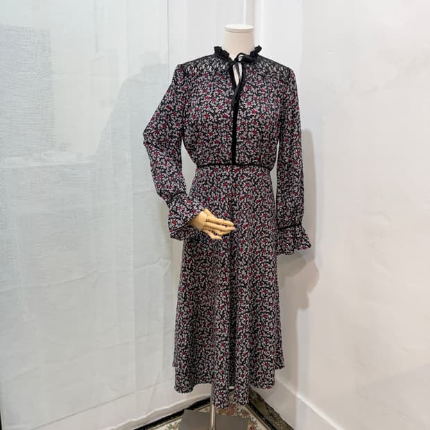 (S)미쏘 벨벳 시스루 꽃무늬 플라워 롱원피스 롱드레스 3739