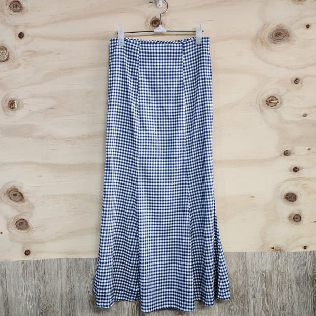 340) 유메르 UMER 린넨블렌드 체크 롱 스커트