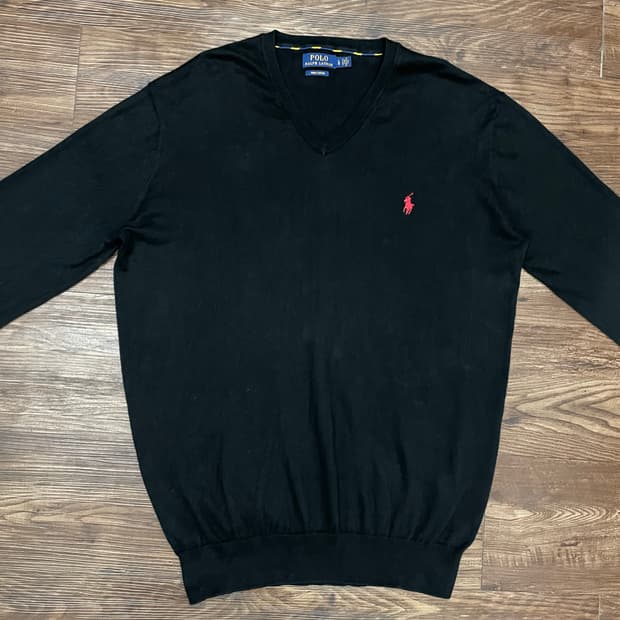 폴로 랄프로렌 피마코튼 브이넥 니트 스웨터 블랙