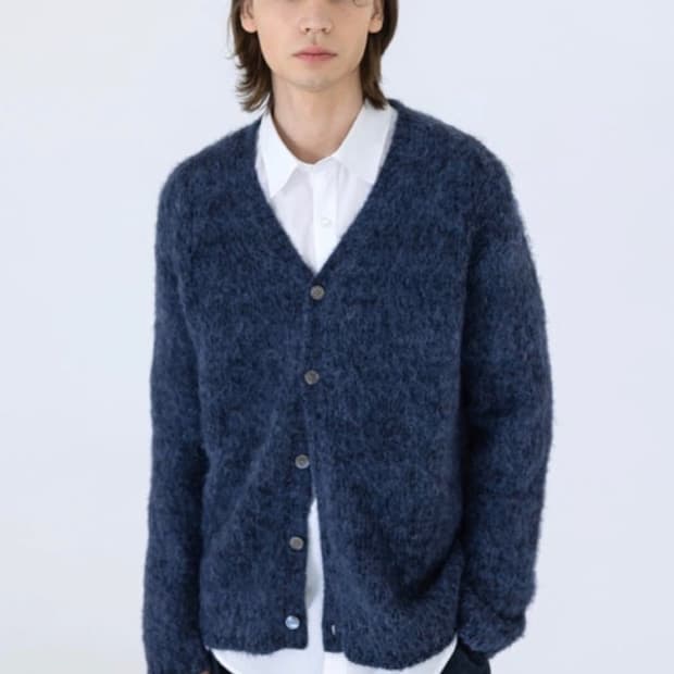 벨리에 모헤어 브이넥 가디건 네이비