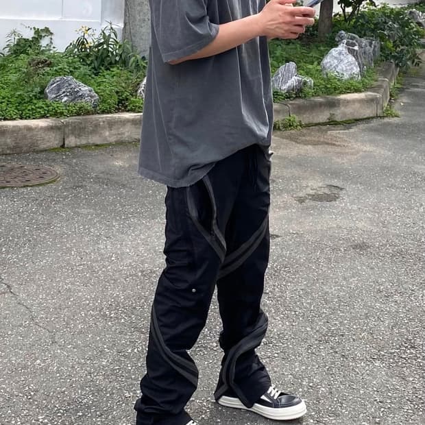 언더마이카 리전.01 트위스트 집 라인 테이핑 팬츠 블랙 3 사이즈