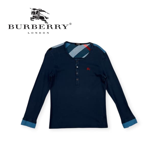 버버리 블랙라벨 체크숄더 헨리넥 롱슬리브