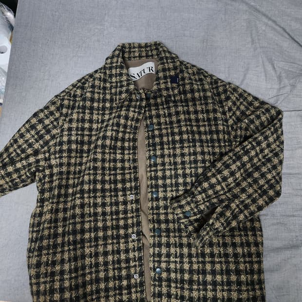 SATUR 체크 플리스 셔츠 자켓 카키