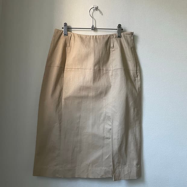 Beige Cotton Midi Skirt