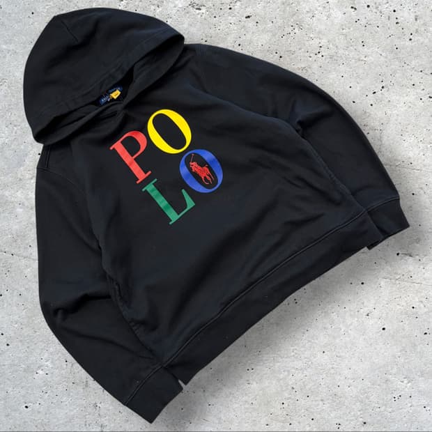 [L] 폴로 랄프로렌 키즈 블랙 컬러풀 빅 로고 후드티 B444