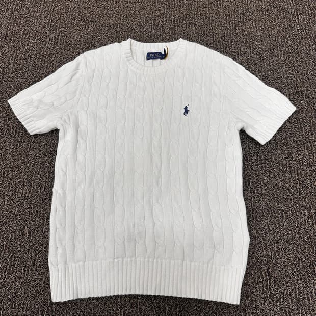 POLO 폴로 랄프로렌 신상 여성 케이블 꽈배기 니트 반팔 화이트 M