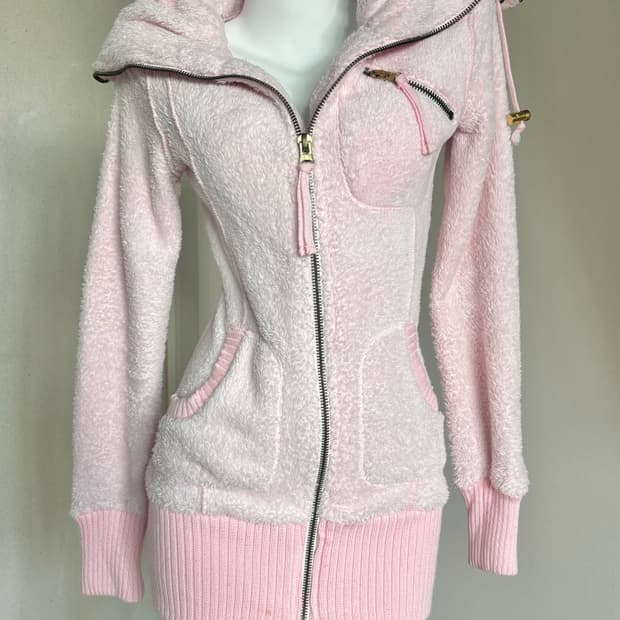 연핑크 하이넥 빅카라 퍼 집업 히메갸루 핀터레스트 Y2K 펑크