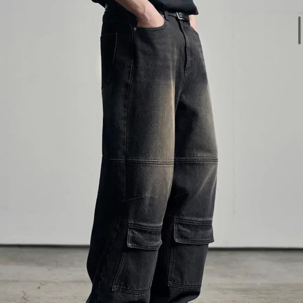 (L) 아워데이즈 빈티지 프론트 포켓 카고 데님 팬츠 BLACK