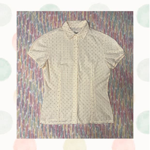 연노랑 도트 반소매 블라우스