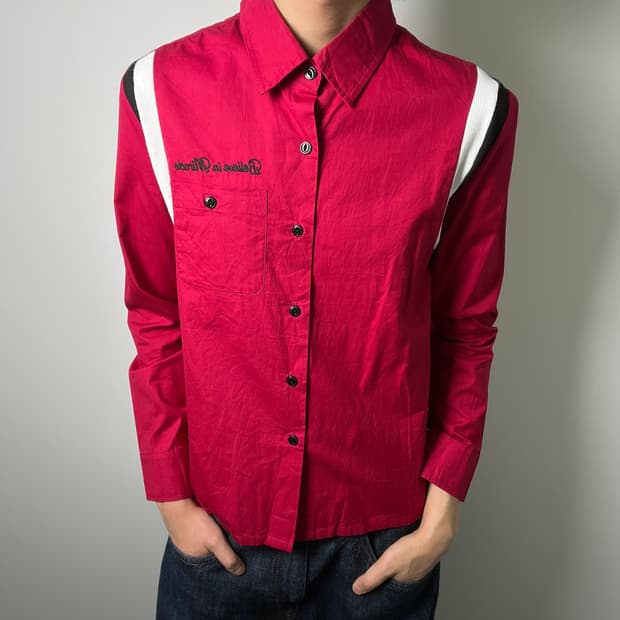 jpn vtg 빈티지 레드 스컬 자수 워크 셔츠 L