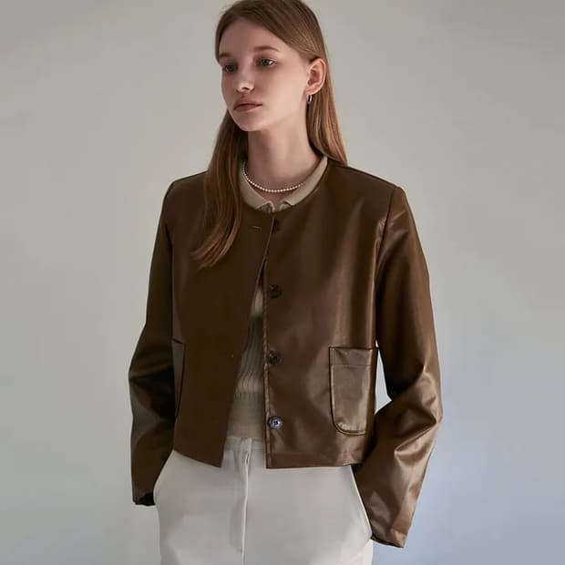 얀13 레더 라운드 브라운 자켓 leather round jacket