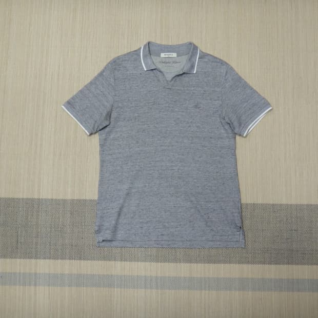 (L/100) 빈폴 그레이 린넨 변형 칼라 피케 티셔츠