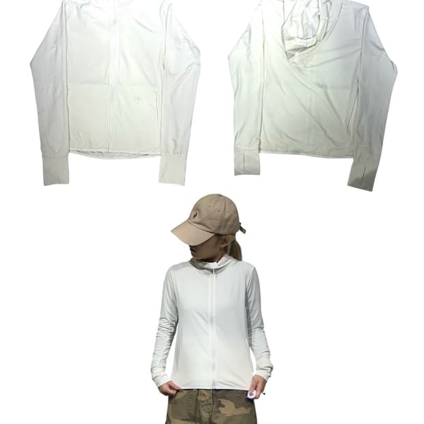 일본 빈티지 화이트 딱붙핏 후드 집업 트랙탑 져지 S