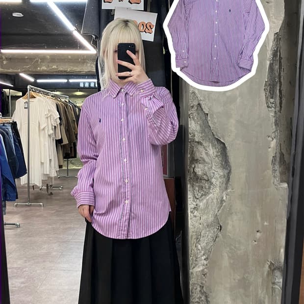 폴로 랄프로렌 스트라이프 셔츠 퍼플 핑크 #csz4106