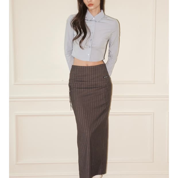 오드원아웃 METAL POINT SLIT LONG SKIRT GRAY