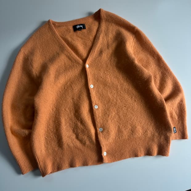 Stussy 스투시 쉐기모헤어 코랄 오렌지 사모울 가디건