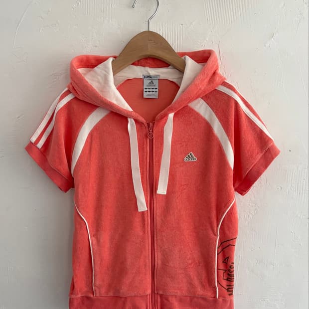 Adidas 아디다스 코랄컬러 타올코튼 하프 후드집업 