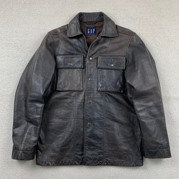 90's 올드갭 카우레더 카코트 자켓 다크브라운