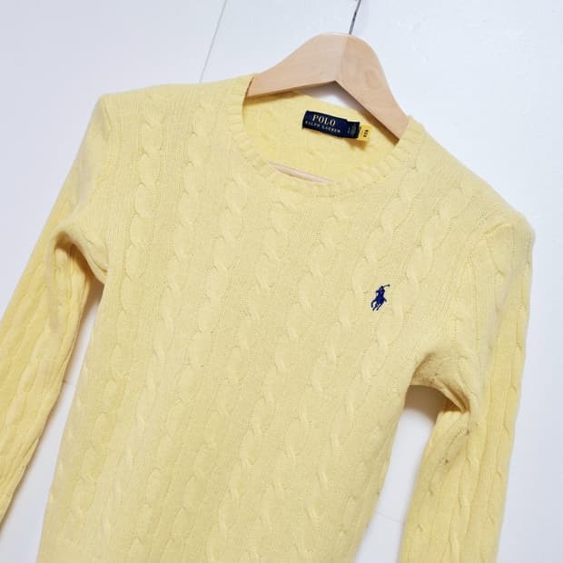 여성 폴로 QR인증 캐시미어 울 케이블 꽈배기 긴팔 니트 스웨터