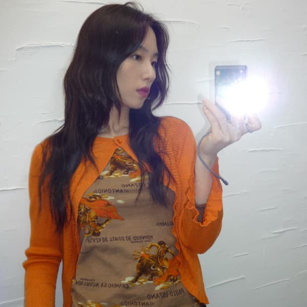 orange one button cardigan