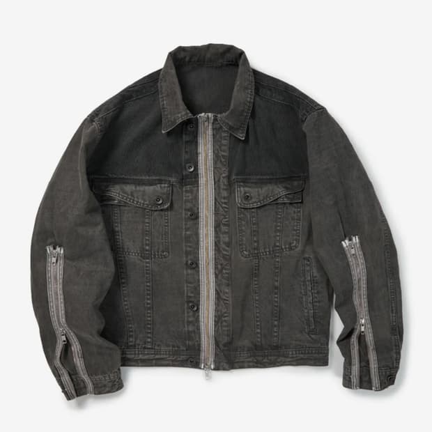 [새제품] ETCE DYED ZIPPER TRUCKER JACKET차콜