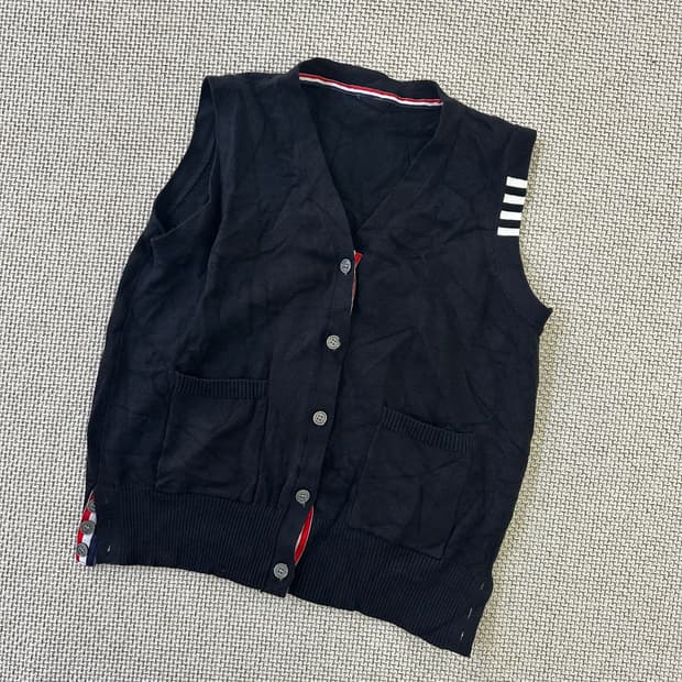 실측확인 스트라이프 니트 조끼 0428D 