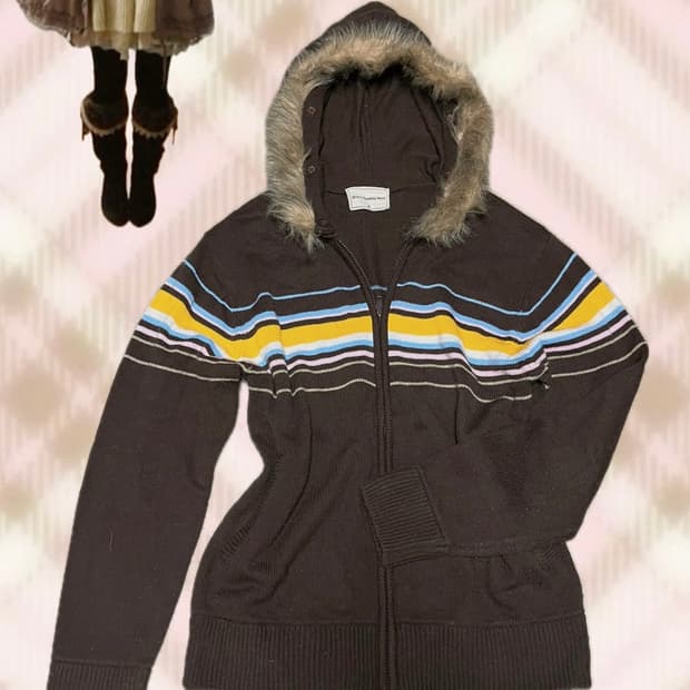 대장)🤎☕️빈티지 라떼갸루 울프죠 니트 후드집업 유니크 y2k 모리걸