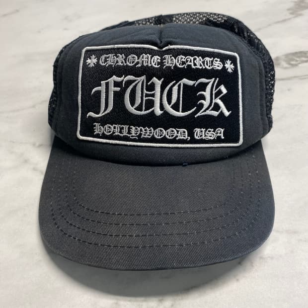 크롬하츠 Fuck 퍽 로고 메쉬 트러커 캡 모자 블랙 OS