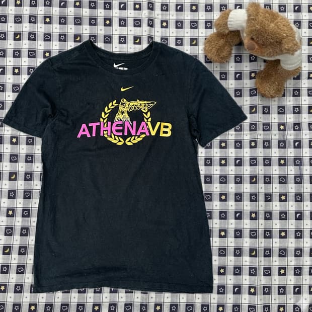 나이키 ATHENAVB 프린팅 Y2K 데일리 블랙 반팔티