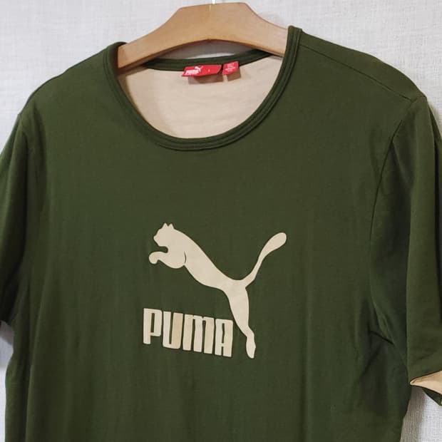 상태최상) PUMA 푸마 정품 순면 반팔 티셔츠 여름 티 밀리터리 카키 