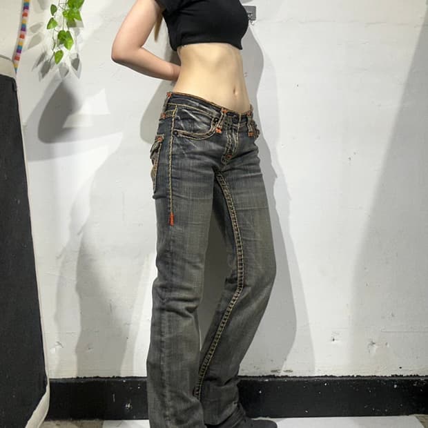 트루 릴리전 부츠컷 흑청 플레어진 자수 청바지 데님 팬츠 29