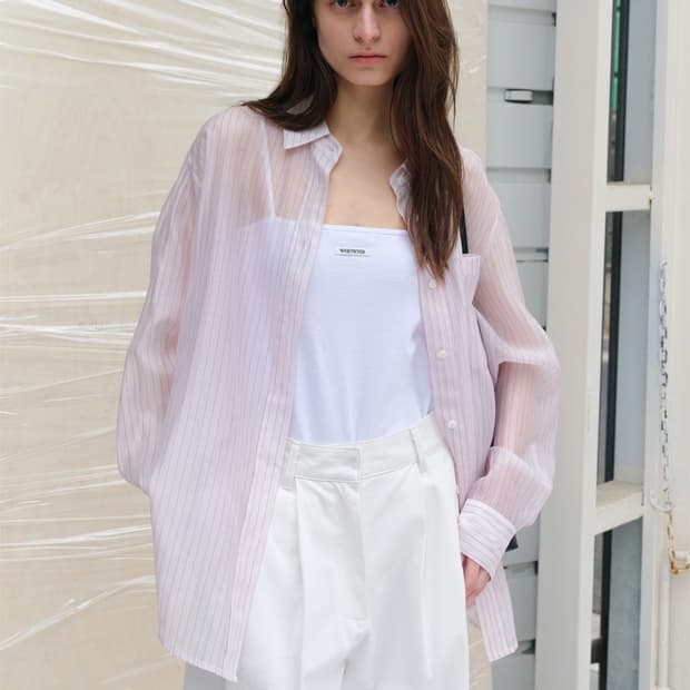 르바(LEVAR) Sheer Stripe Over-Shirt - Pink