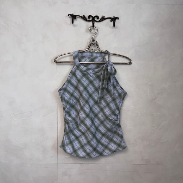 Mute purple green check ribbon 슬리브리스