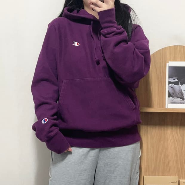 [정품] 챔피온 블루베리 투로고 기모 후드티 [ S ]