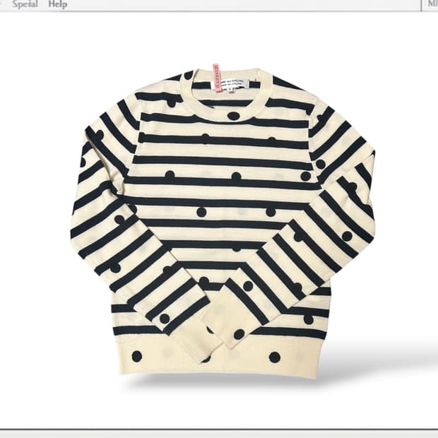 꼼데가르송 도트 스트라이프 아이보리 니트 스웨터